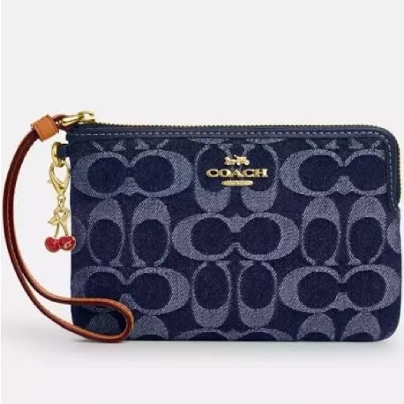 Coach Corner Zip Wristlet in Signature Denim NWT - Picture 1 of 5